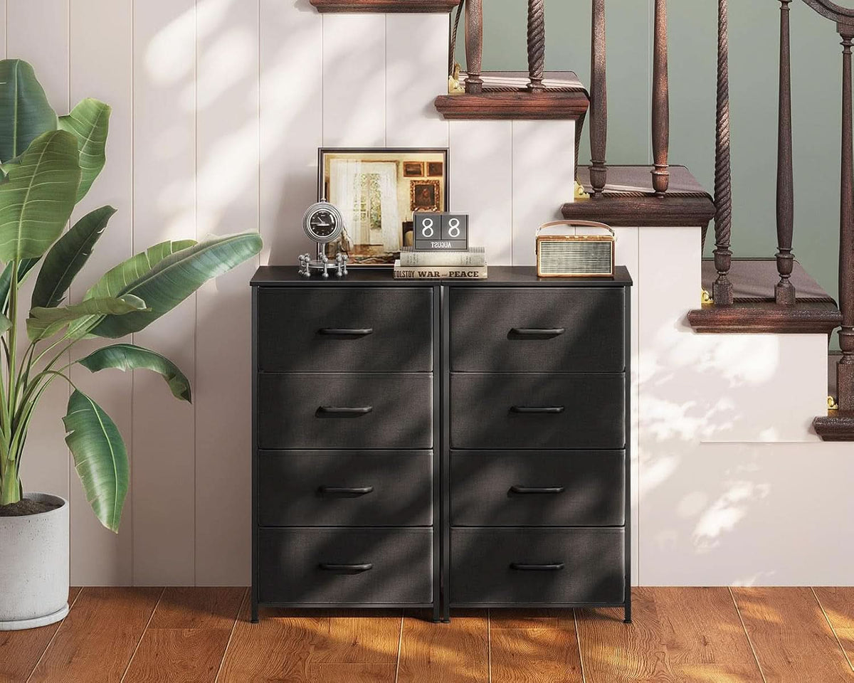 Black Textured Fabric Dresser With Four Deep Drawers