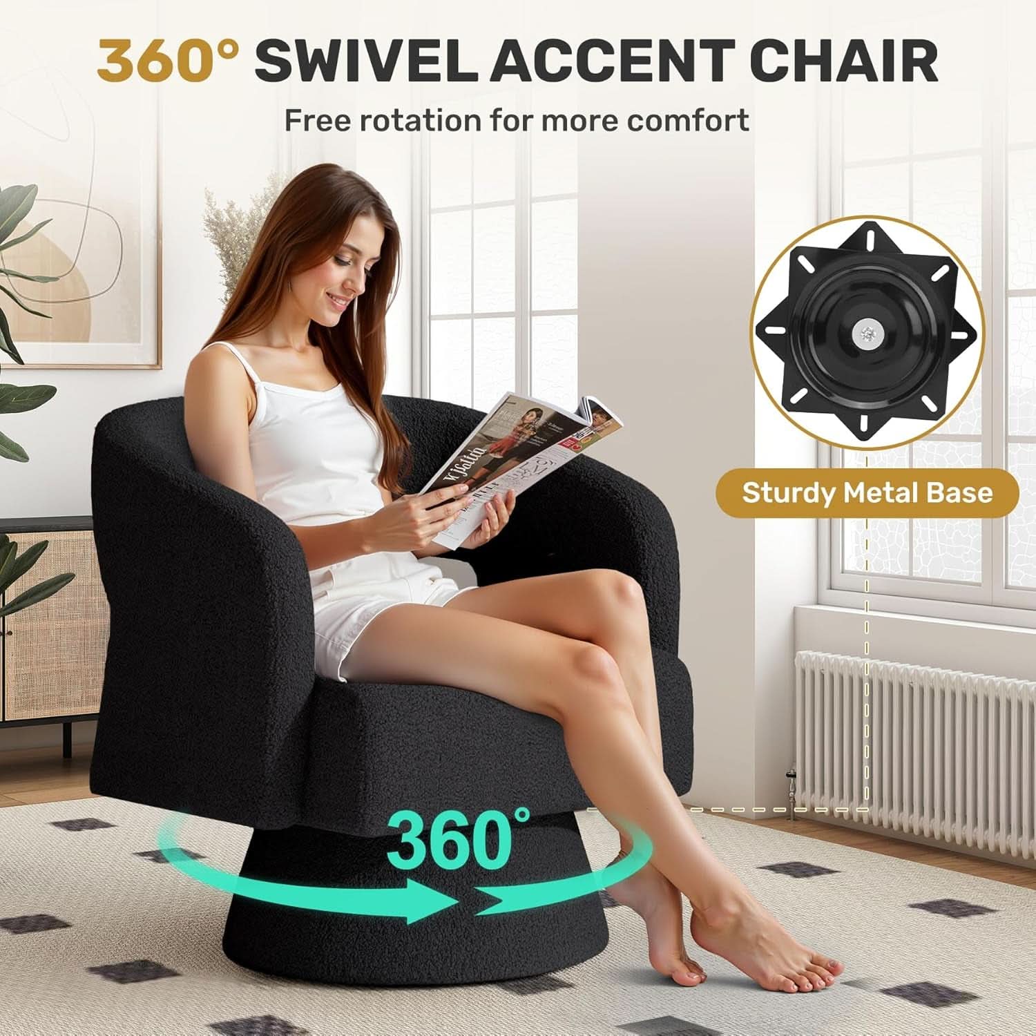 Black ThreeSixty 360 Swivel Armchair Premium Collection