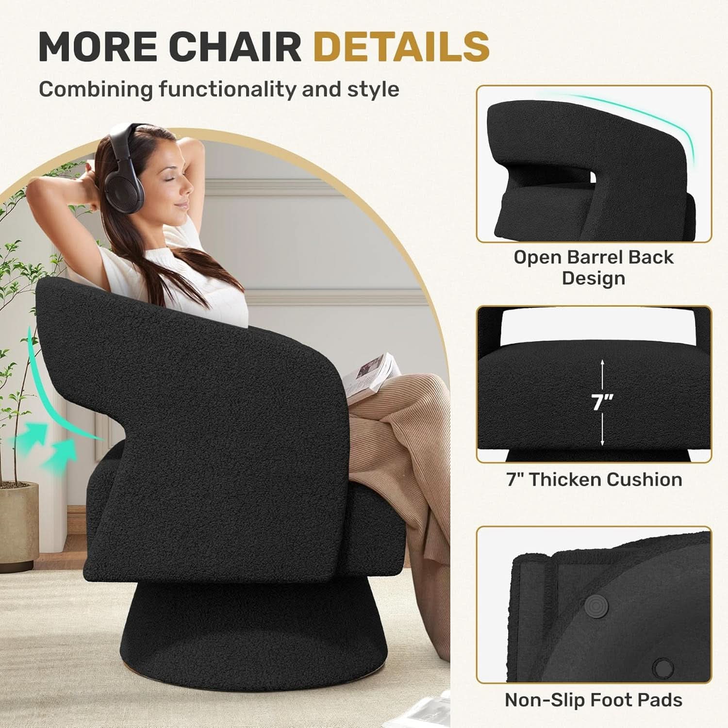 Black ThreeSixty 360 Swivel Armchair Premium Collection