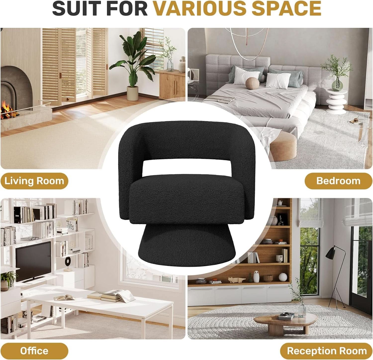 Black ThreeSixty 360 Swivel Armchair Premium Collection