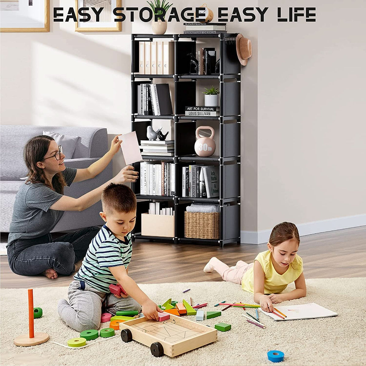 Black Twelve Cube Metal Bookcase System For Home Office