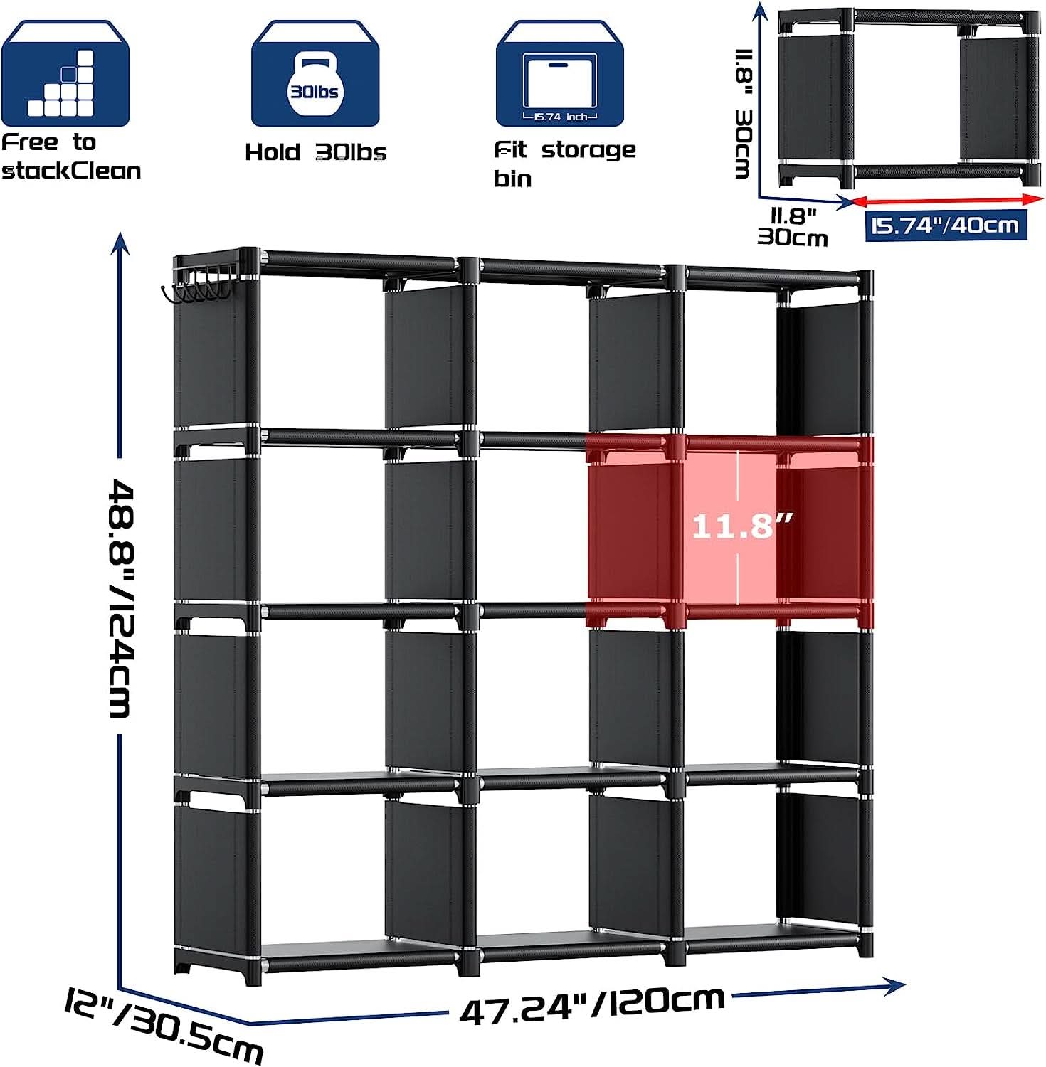 Black Twelve Cube Metal Bookcase System For Home Office