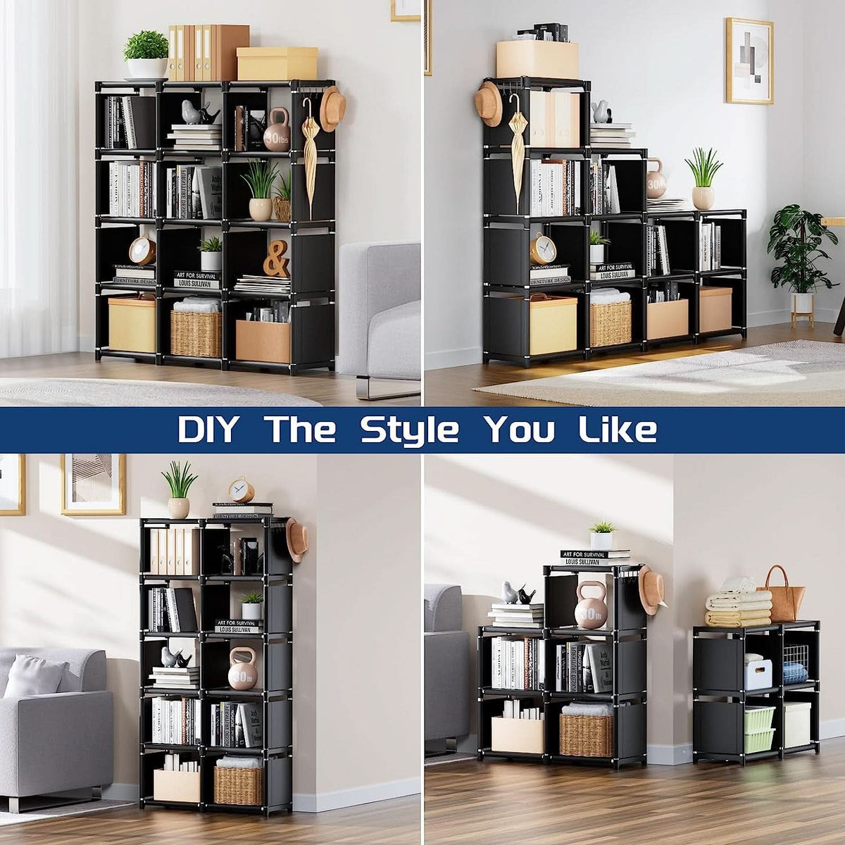 Black Twelve Cube Metal Bookcase System For Home Office