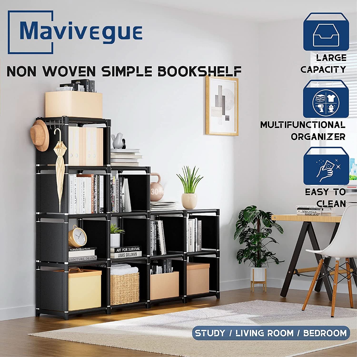 Black Twelve Cube Metal Bookcase System For Home Office