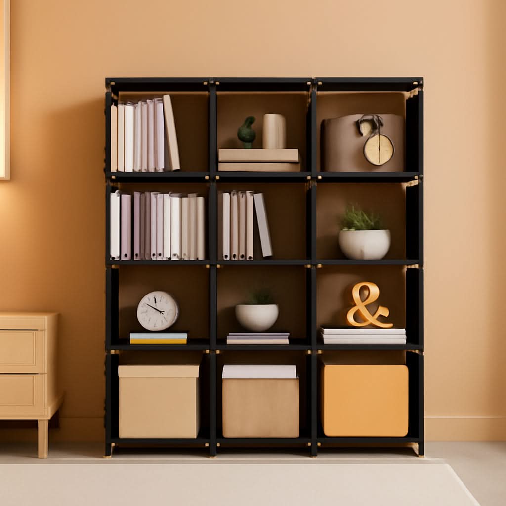 Black Twelve Cube Metal Bookcase System For Home Office