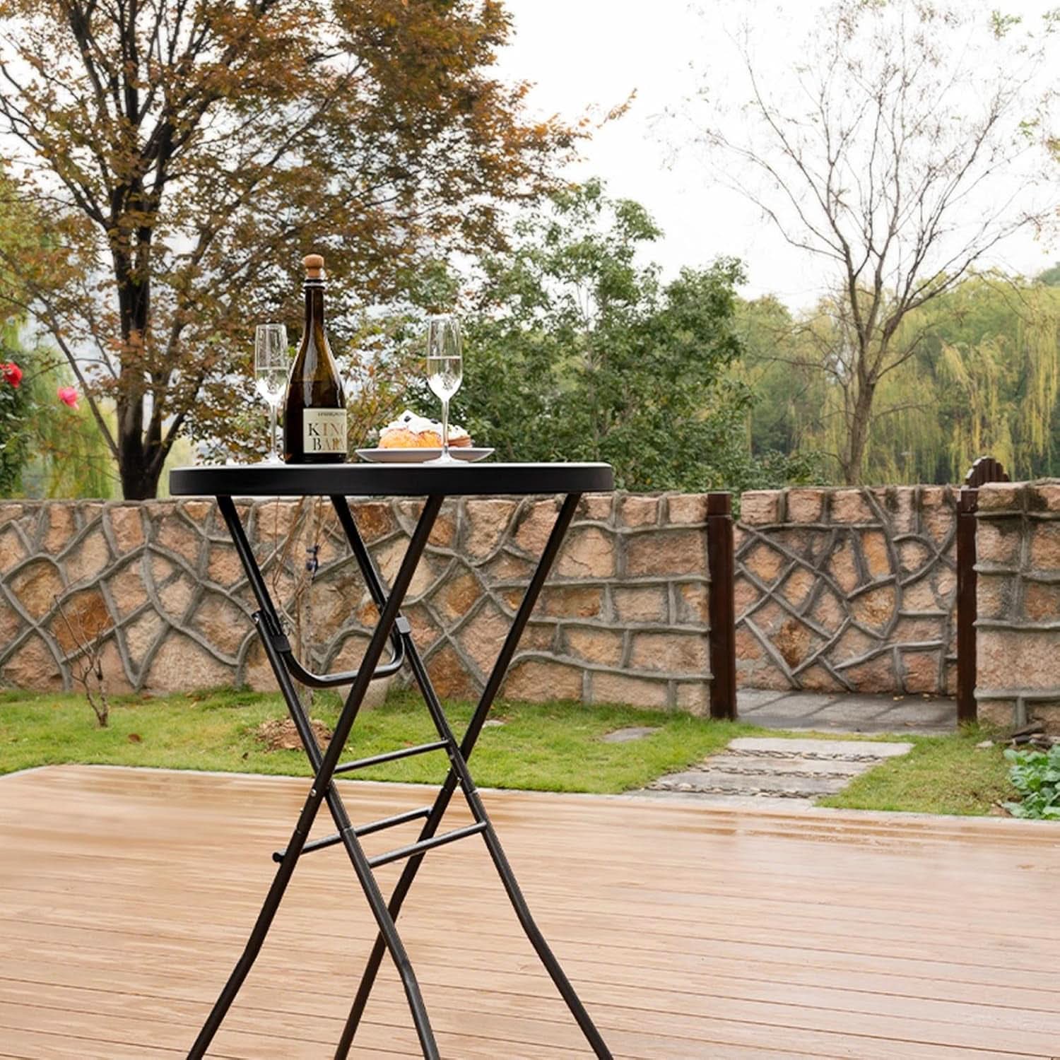 Black Twenty EightIn High Top Foldable Removable Locking Legs Cocktail Table