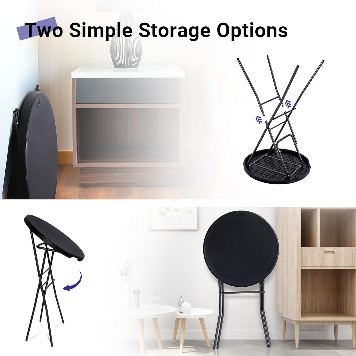 Black Twenty EightIn High Top Foldable Removable Locking Legs Cocktail Table