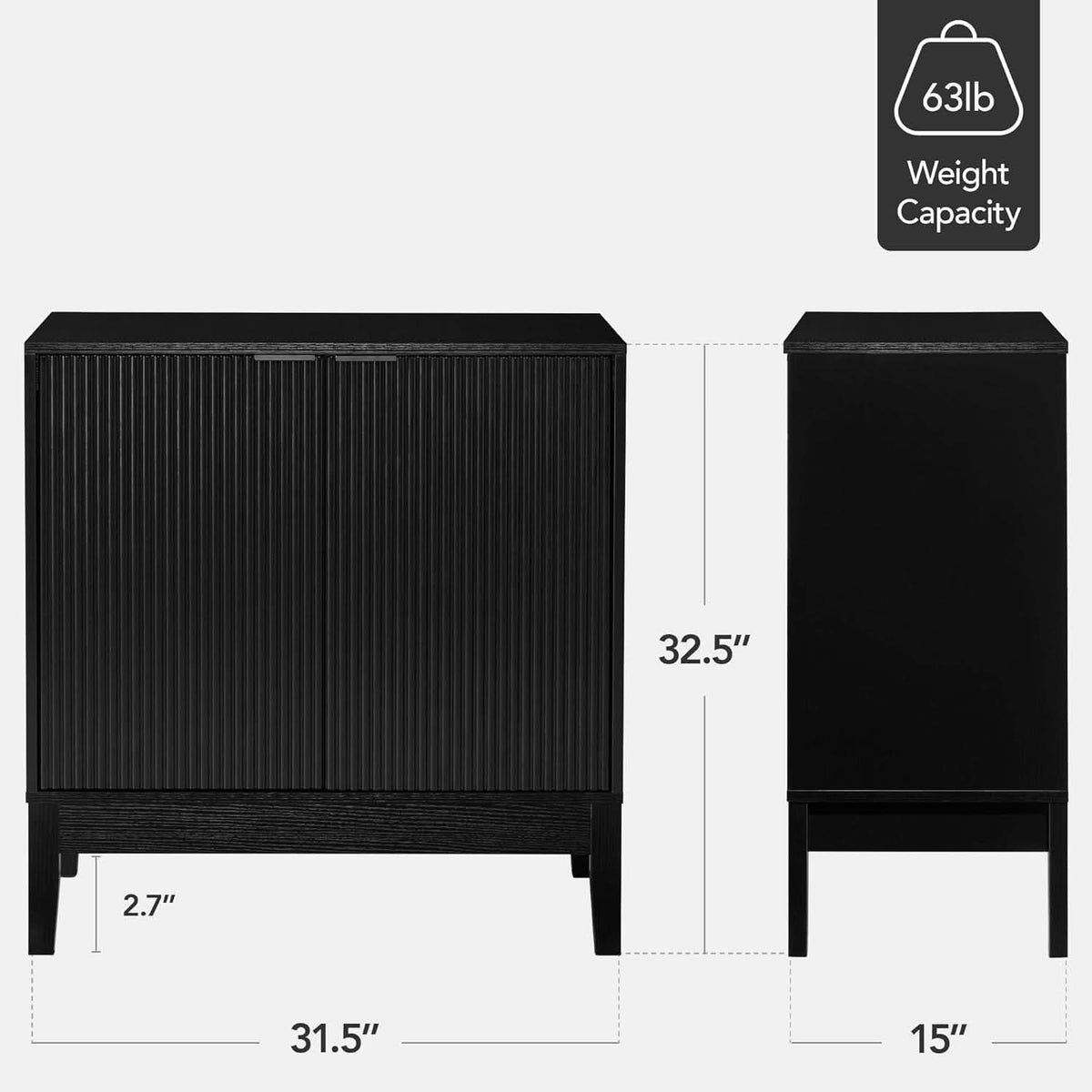 Black Two Door Modern Entryway Storage Cabinet Reeded Doors