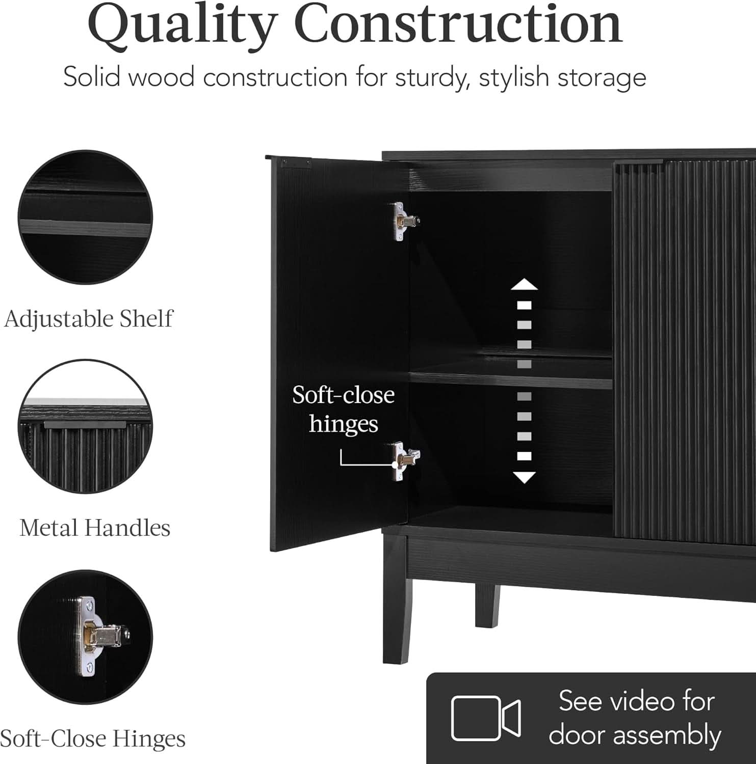 Black Two Door Modern Entryway Storage Cabinet Reeded Doors