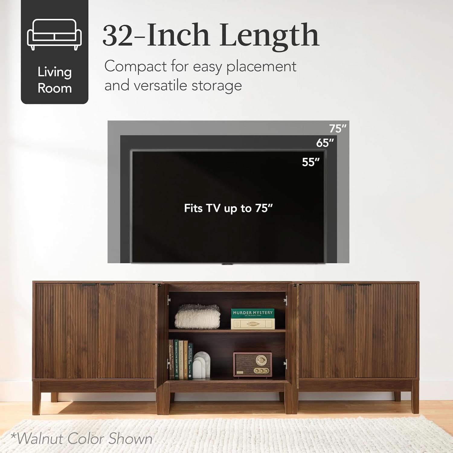 Black Two Door Modern Entryway Storage Cabinet Reeded Doors