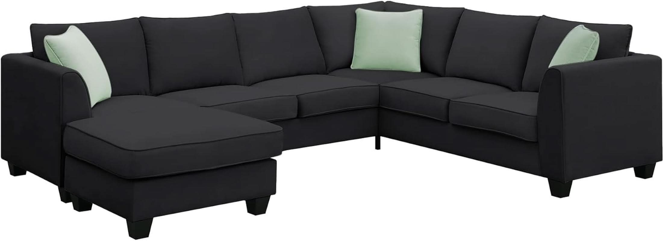 Black U Shaped Sectional Sofa With Removable Ottoman