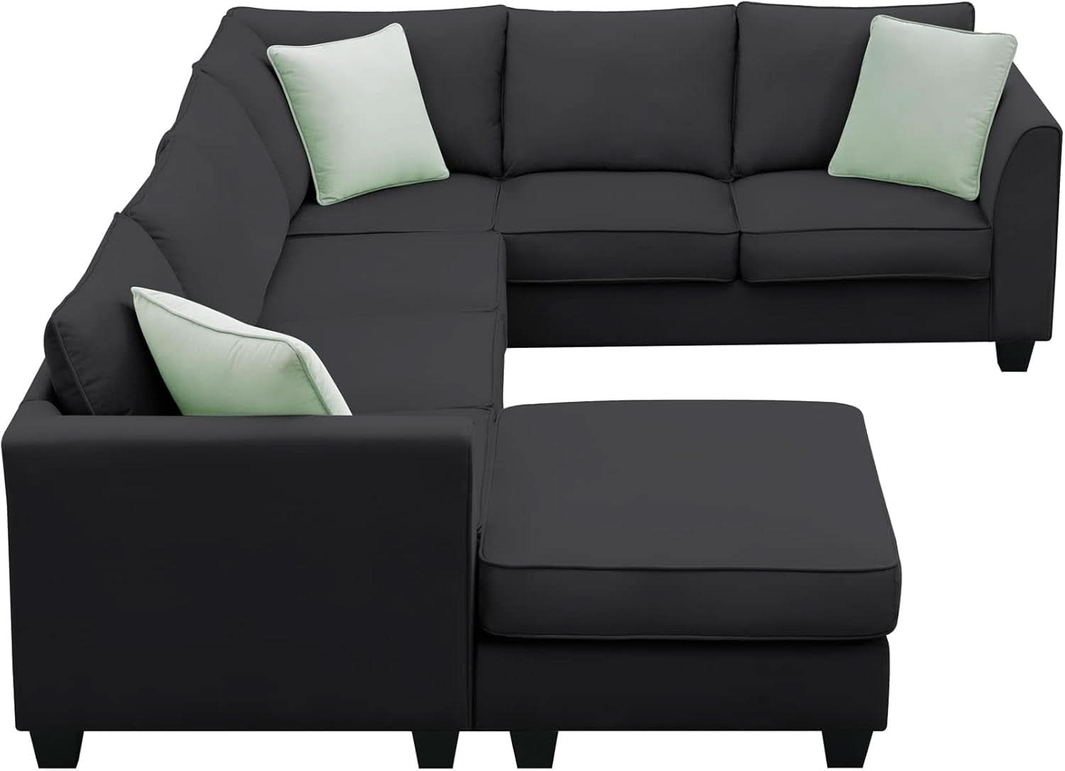 Black U Shaped Sectional Sofa With Removable Ottoman