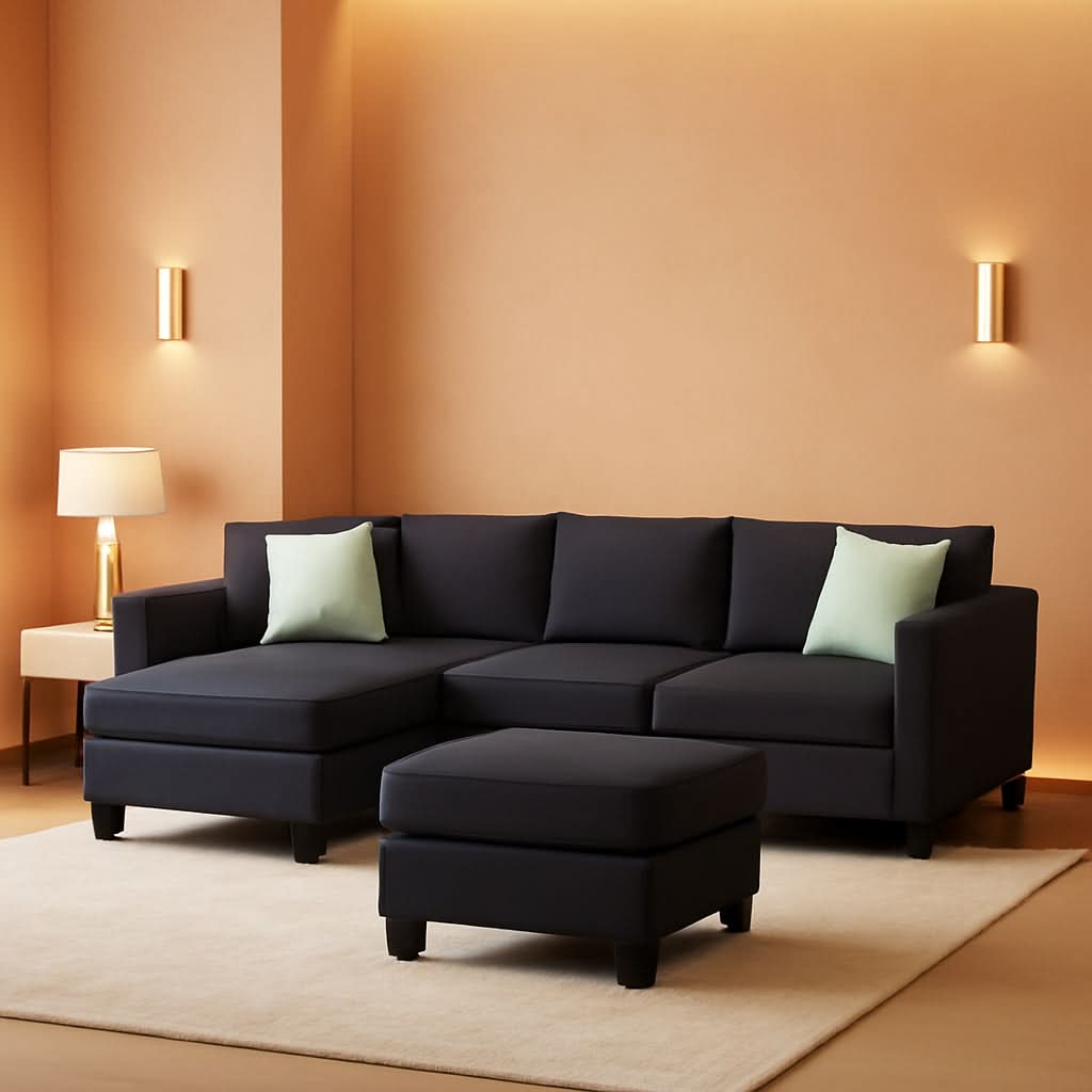 Black U Shaped Sectional Sofa With Removable Ottoman