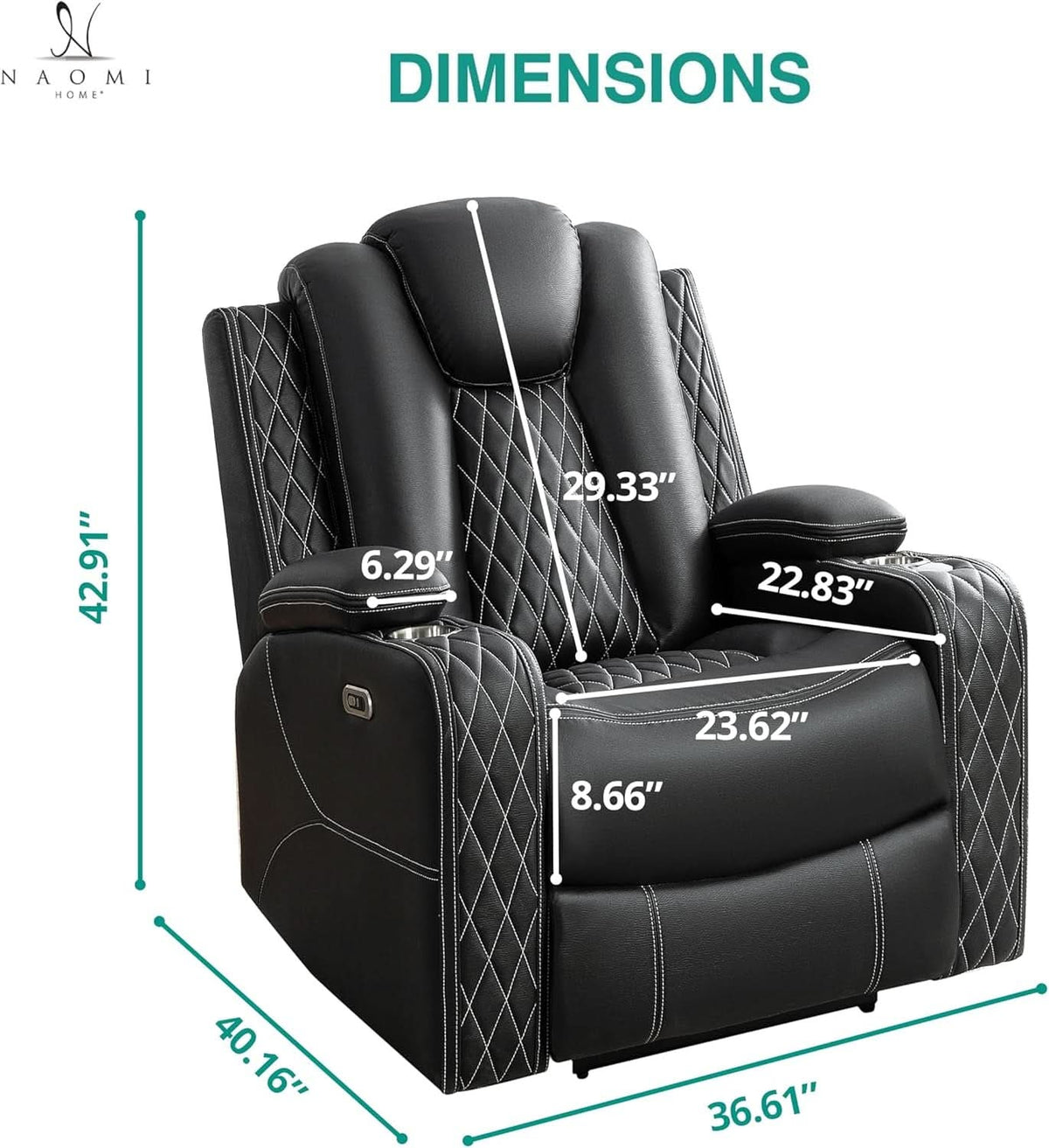 Black Ultraleather Power Reclining Sectional Sofa With USB Ports