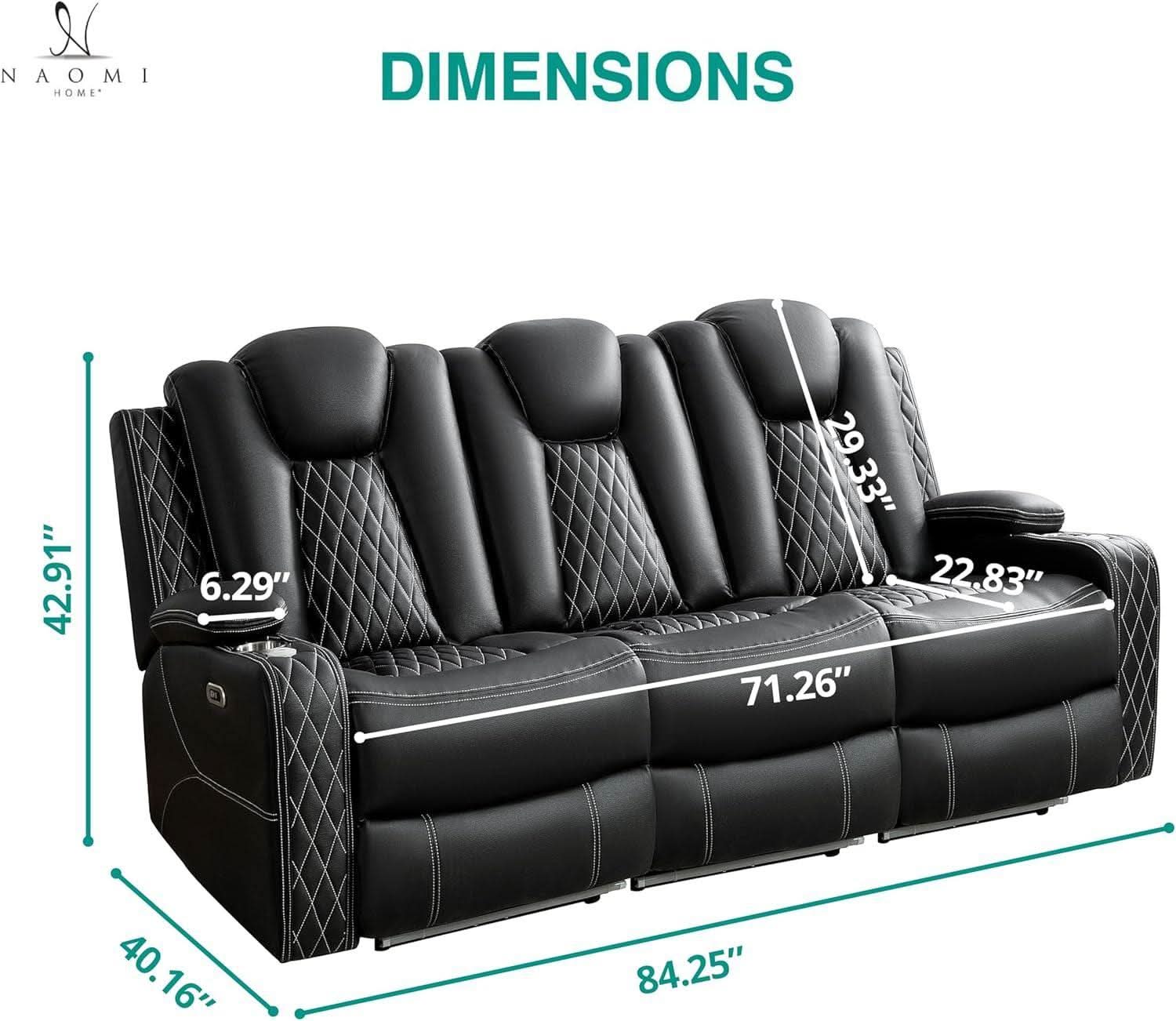 Black Ultraleather Power Reclining Sectional Sofa With USB Ports