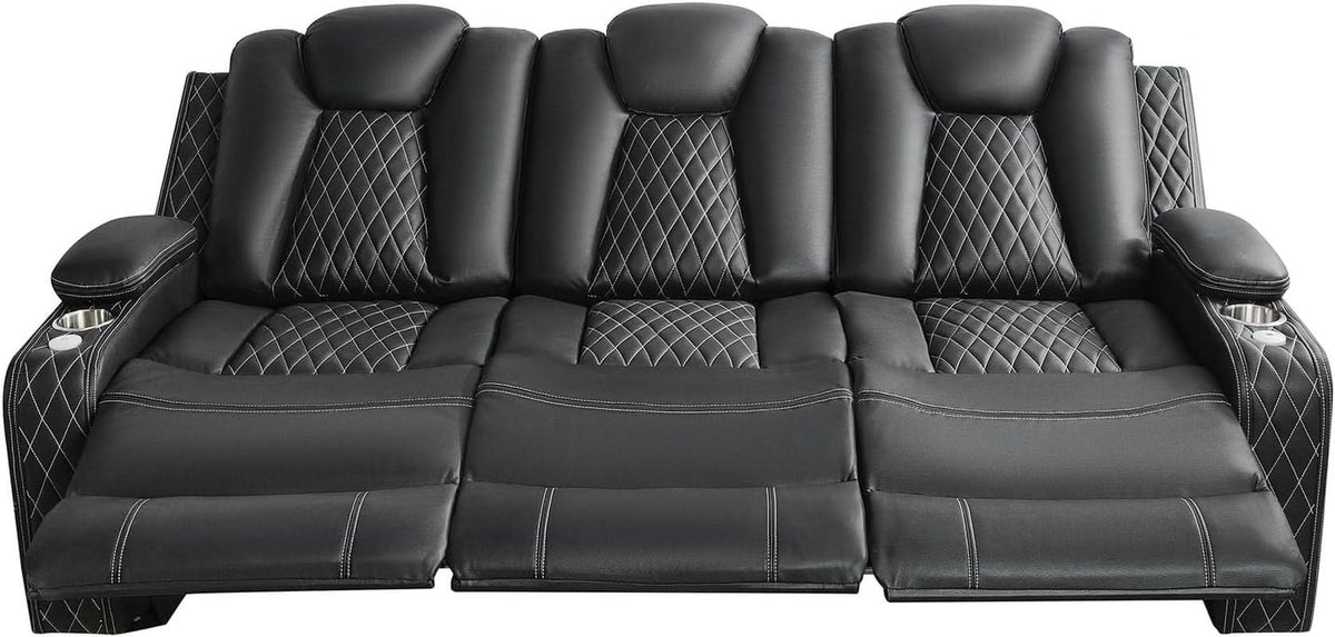 Black Ultraleather Power Reclining Sectional Sofa With USB Ports
