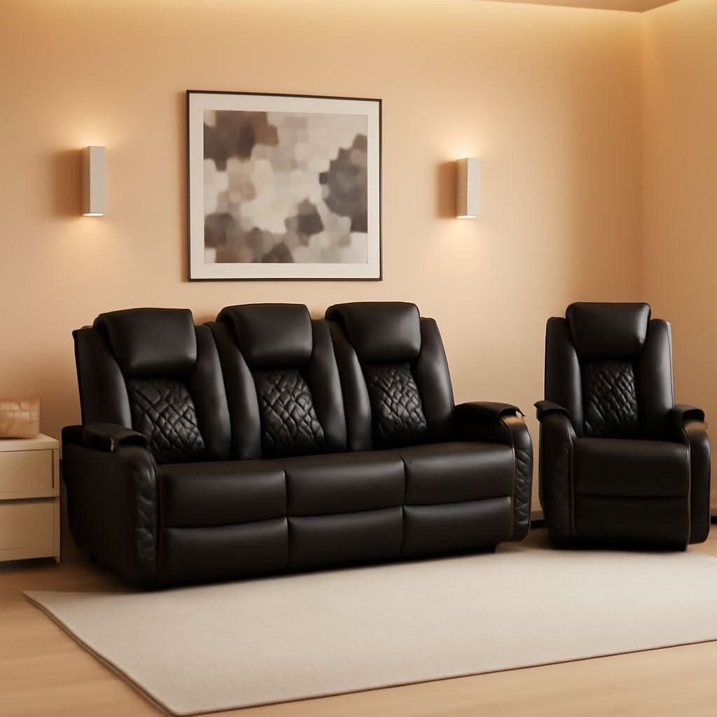 Black Ultraleather Power Reclining Sectional Sofa With USB Ports