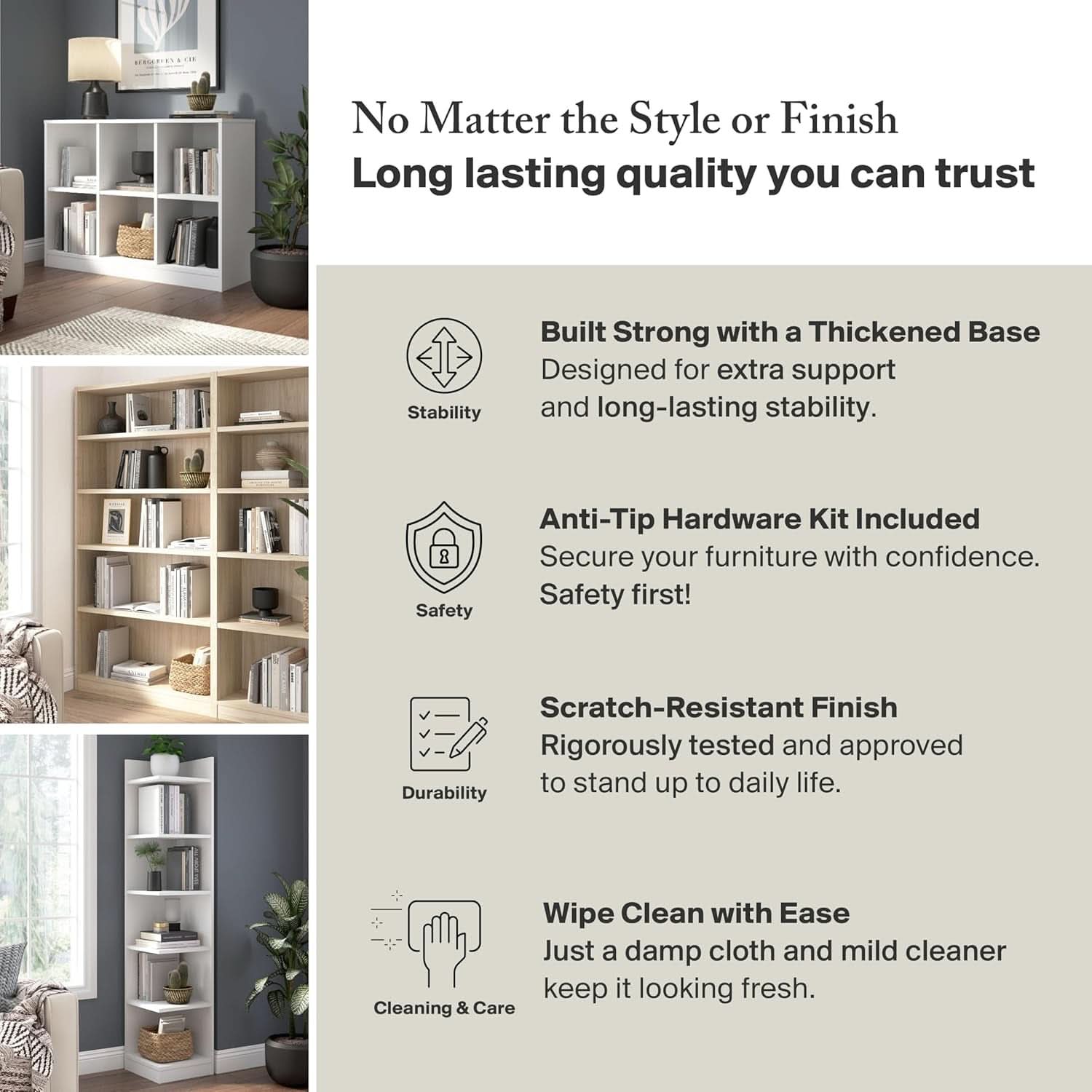Black Universal Small 2 Shelf Bookcase Set For Home Office