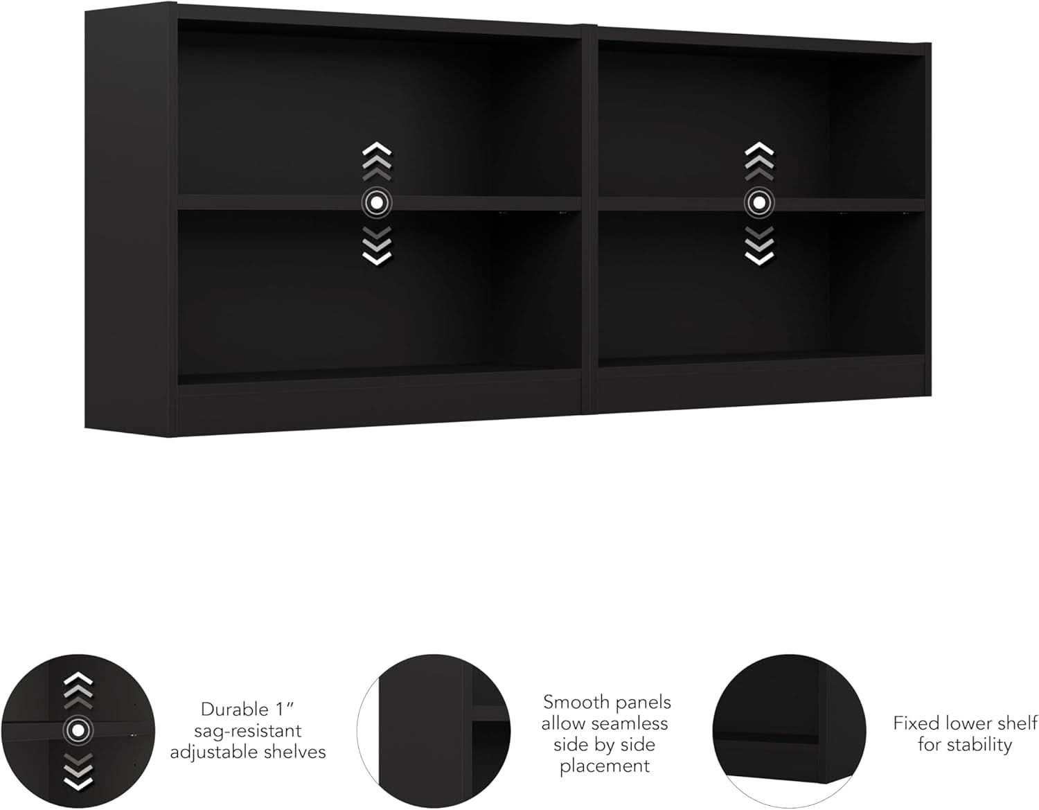 Black Universal Small 2 Shelf Bookcase Set For Home Office