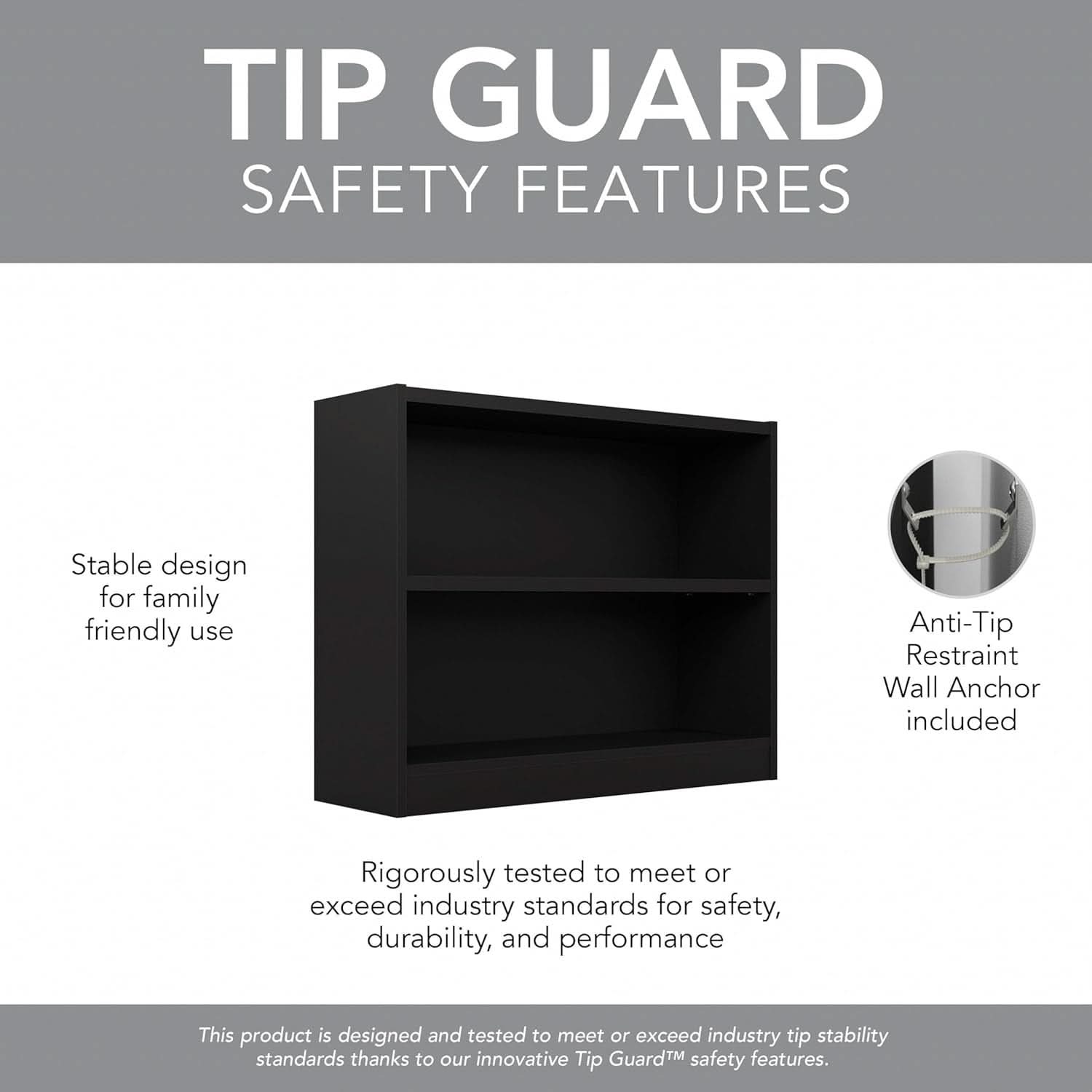 Black Universal Small 2 Shelf Bookcase Set For Home Office