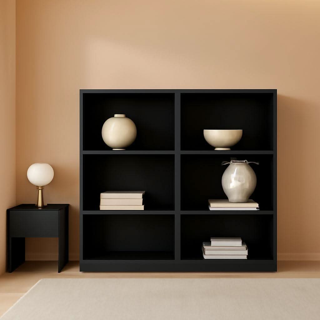 Black Universal Small 2 Shelf Bookcase Set For Home Office