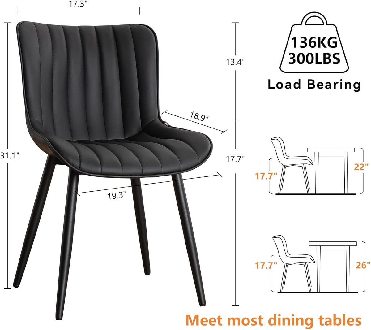 Black Upholstered Dining Chairs Set Of Two Modern Kitchen