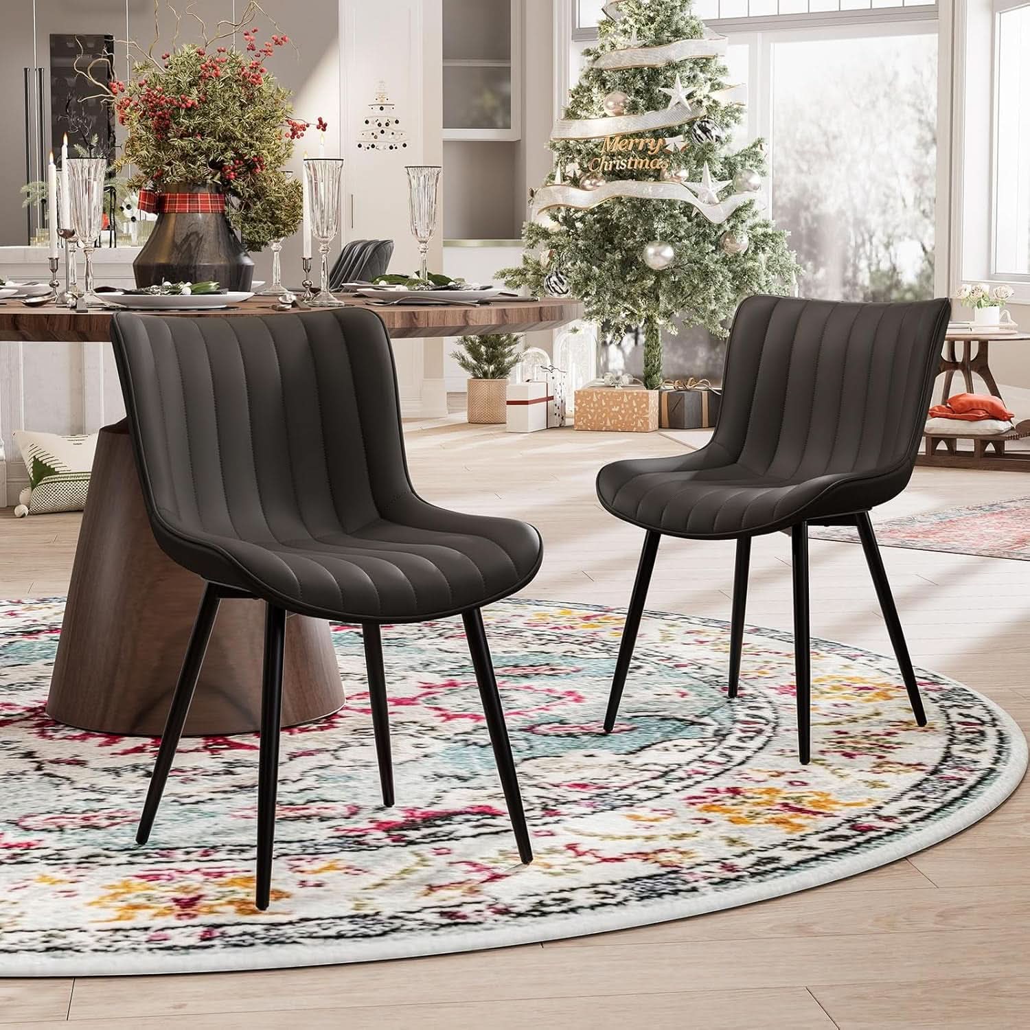 Black Upholstered Dining Chairs Set Of Two Modern Kitchen