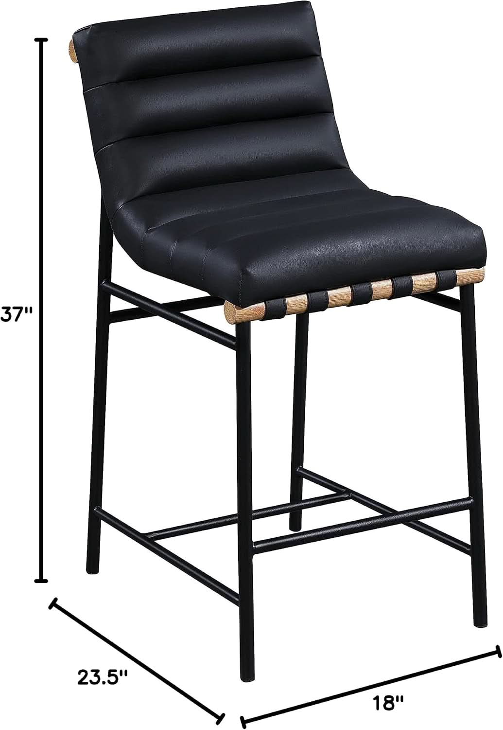 Black Vegan Leather Counter Stool 18W X 24D X 37.5H