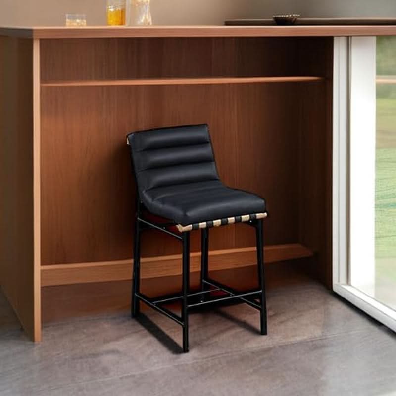Black Vegan Leather Counter Stool 18W X 24D X 37.5H