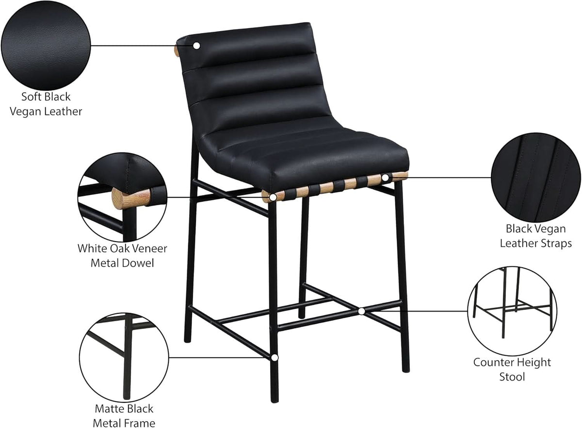 Black Vegan Leather Counter Stool 18W X 24D X 37.5H