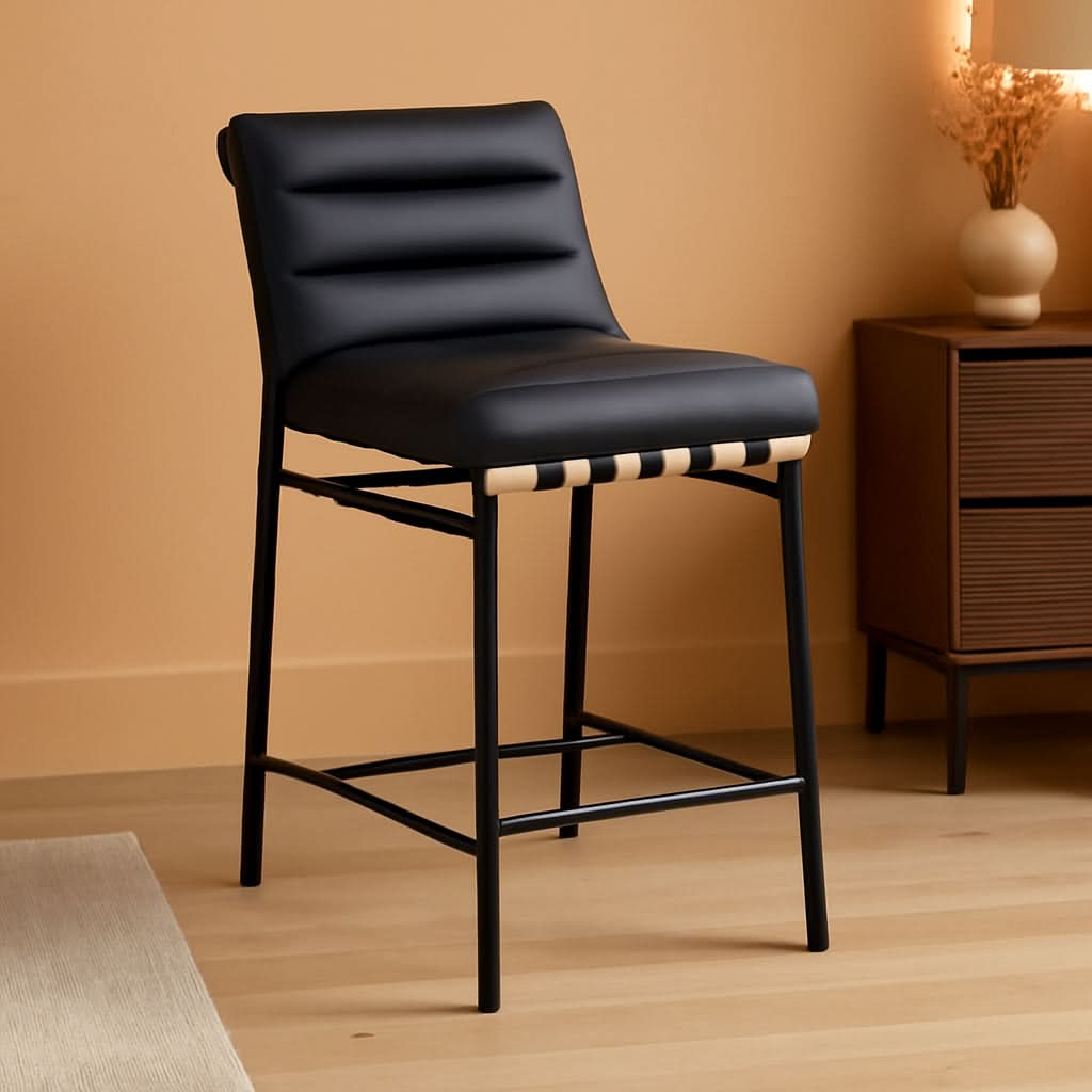 Black Vegan Leather Counter Stool 18W X 24D X 37.5H