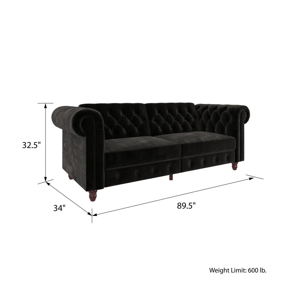 Black Velvet Chesterfield Coil Sofa Futon Convertible Bed