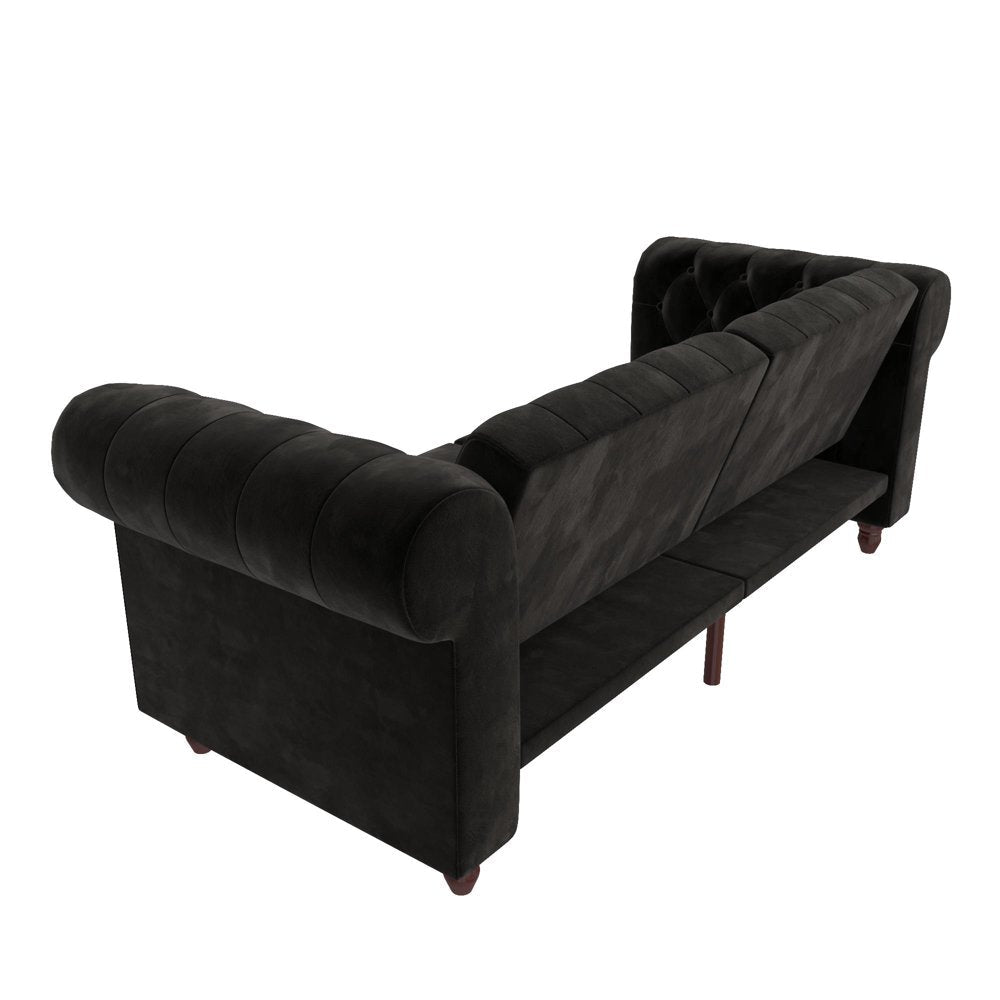 Black Velvet Chesterfield Coil Sofa Futon Convertible Bed