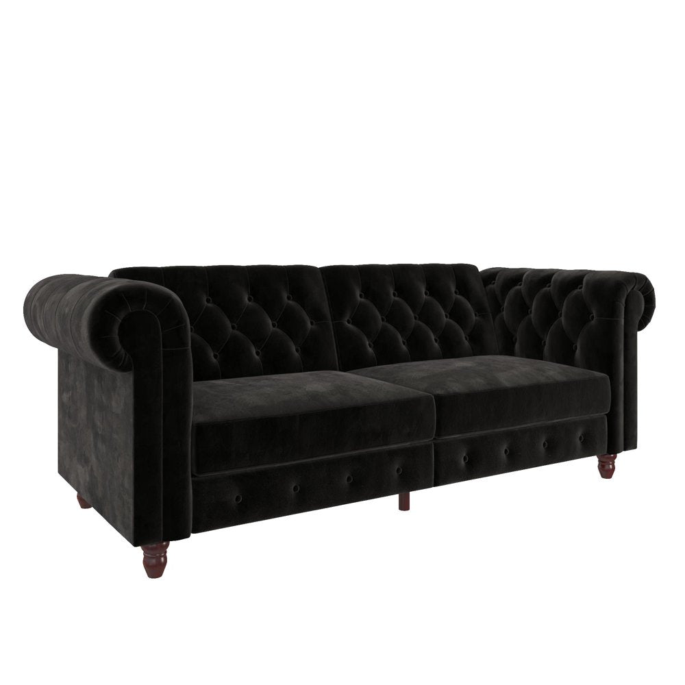 Black Velvet Chesterfield Coil Sofa Futon Convertible Bed