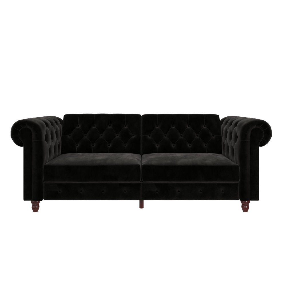 Black Velvet Chesterfield Coil Sofa Futon Convertible Bed