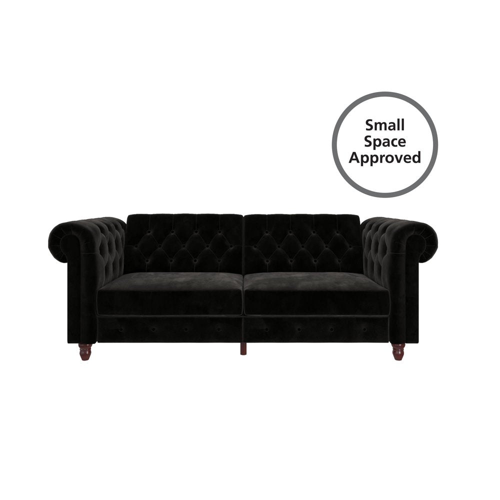 Black Velvet Chesterfield Coil Sofa Futon Convertible Bed