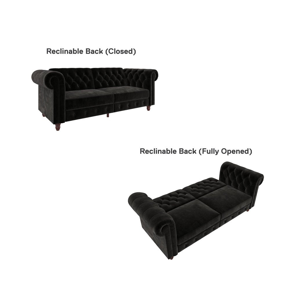 Black Velvet Chesterfield Coil Sofa Futon Convertible Bed