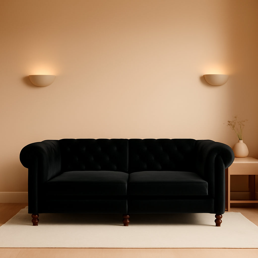 Black Velvet Chesterfield Coil Sofa Futon Convertible Bed