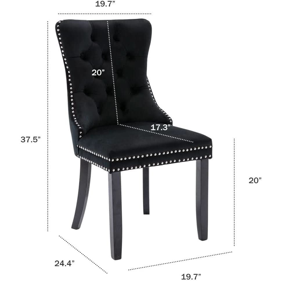 Black Velvet Dining Chair Set Of 6 With High Back Wingback