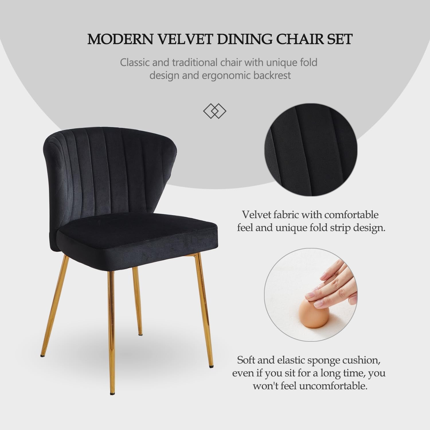 Black Velvet Dining Chairs Set Of 4 With Gold Metal Legs