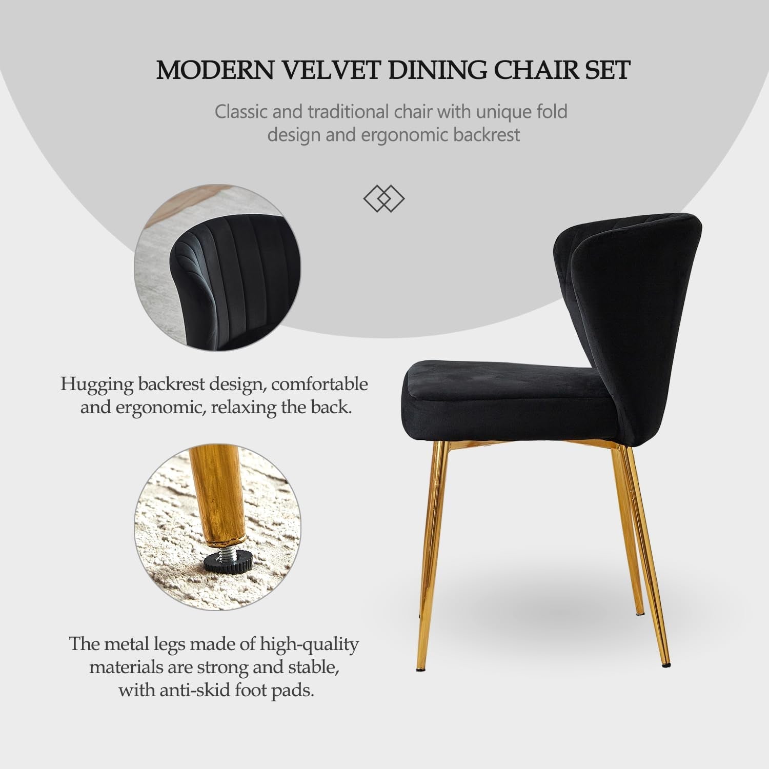 Black Velvet Dining Chairs Set Of 4 With Gold Metal Legs