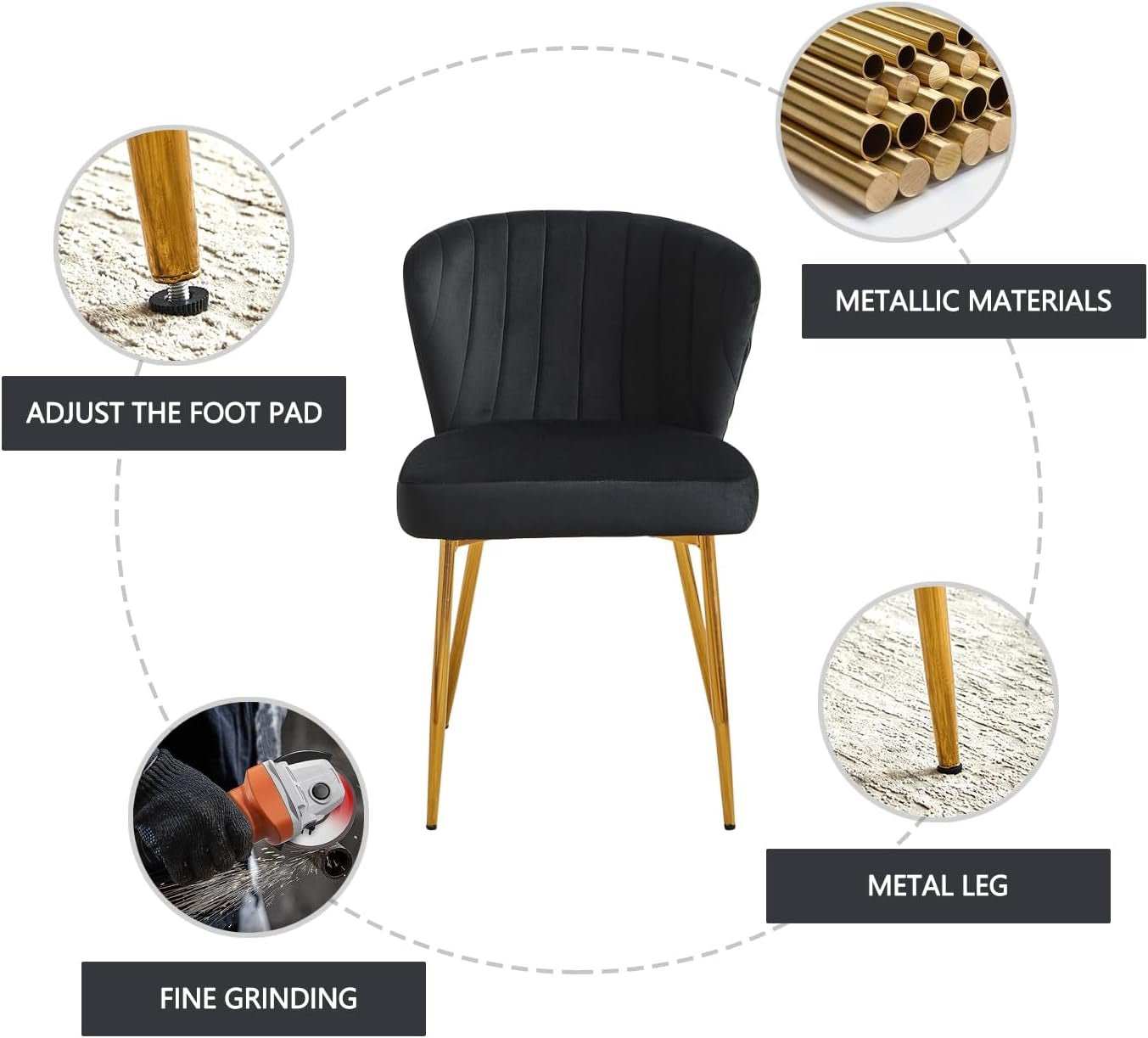 Black Velvet Dining Chairs Set Of 4 With Gold Metal Legs