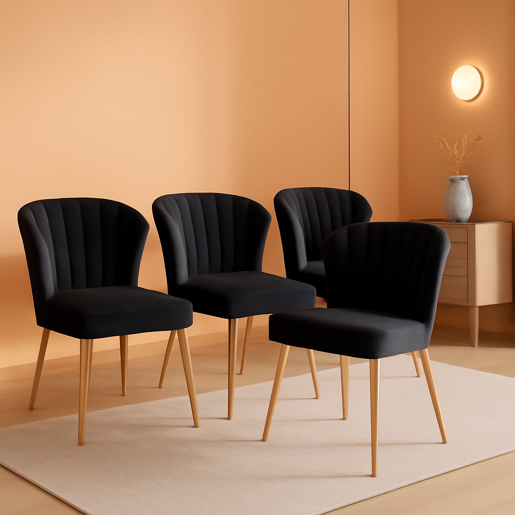 Black Velvet Dining Chairs Set Of 4 With Gold Metal Legs