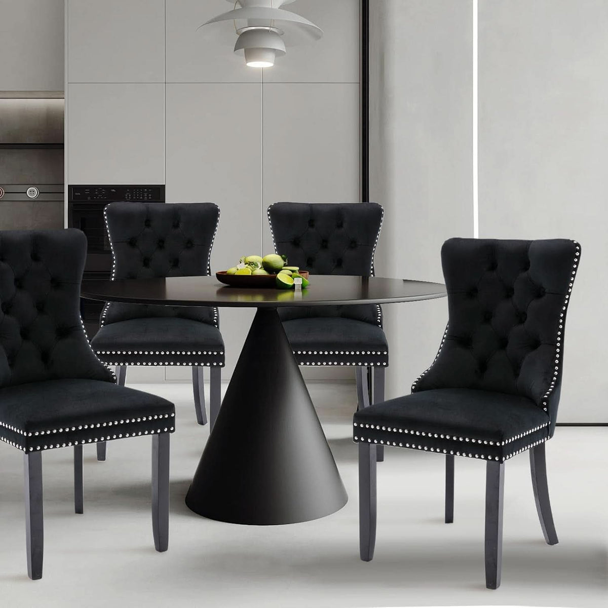Black Velvet Dining Chairs Set Of 4 With Nailhead Trim