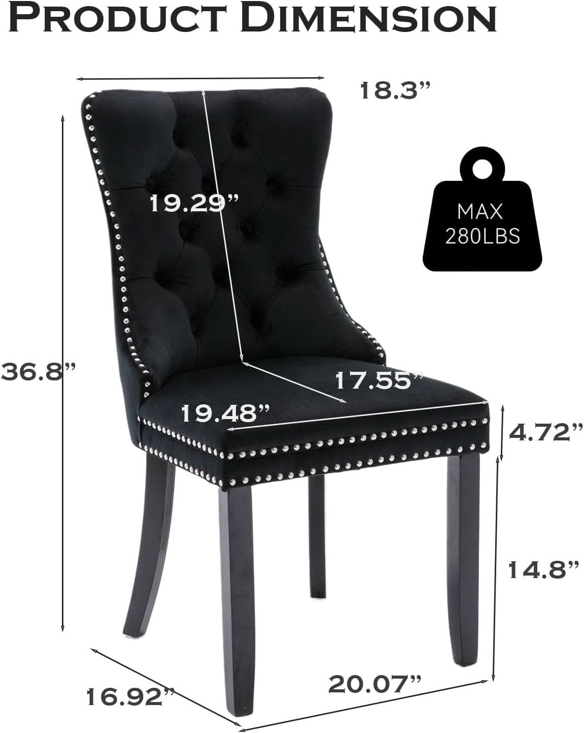 Black Velvet Dining Chairs Set Of 4 With Nailhead Trim