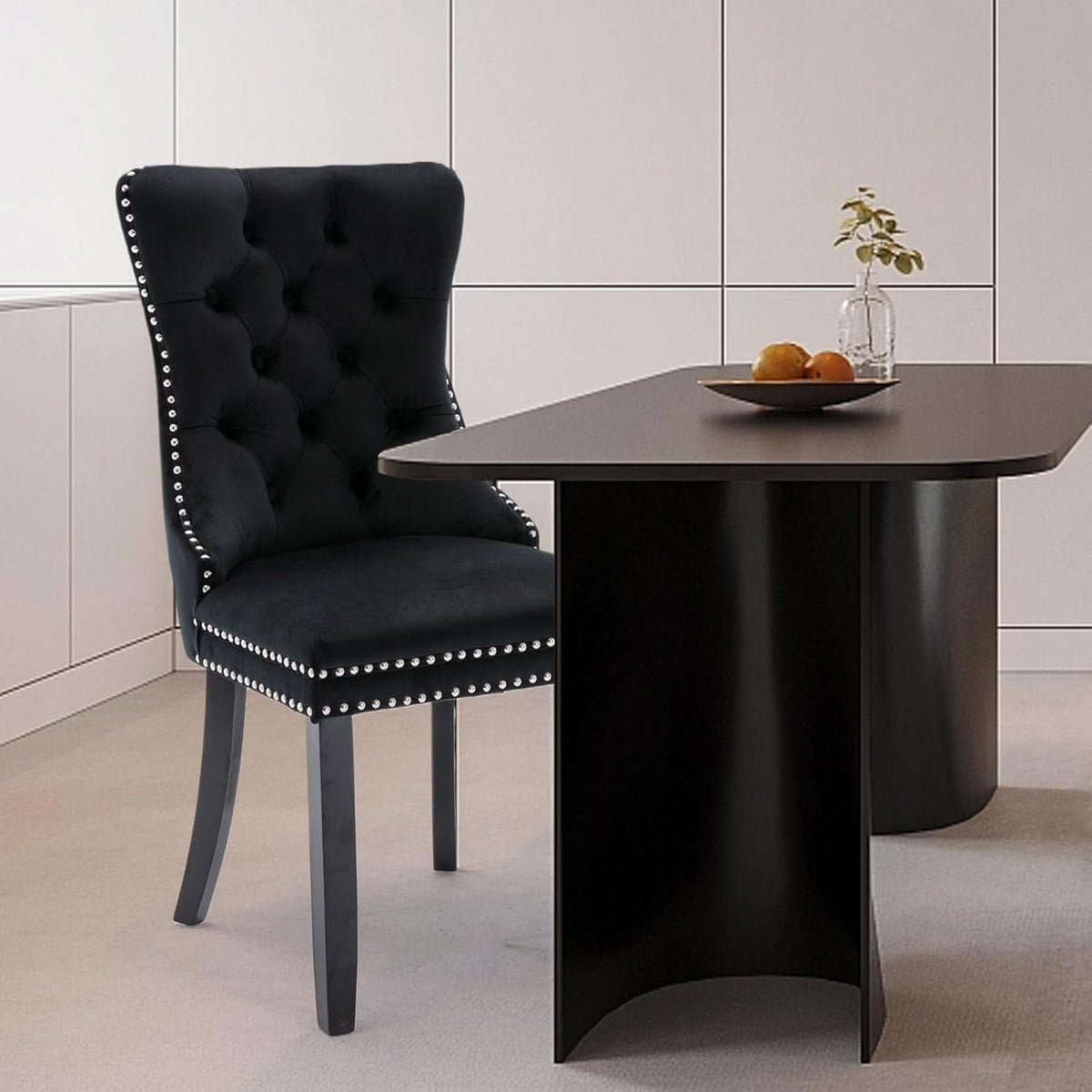 Black Velvet Dining Chairs Set Of 4 With Nailhead Trim