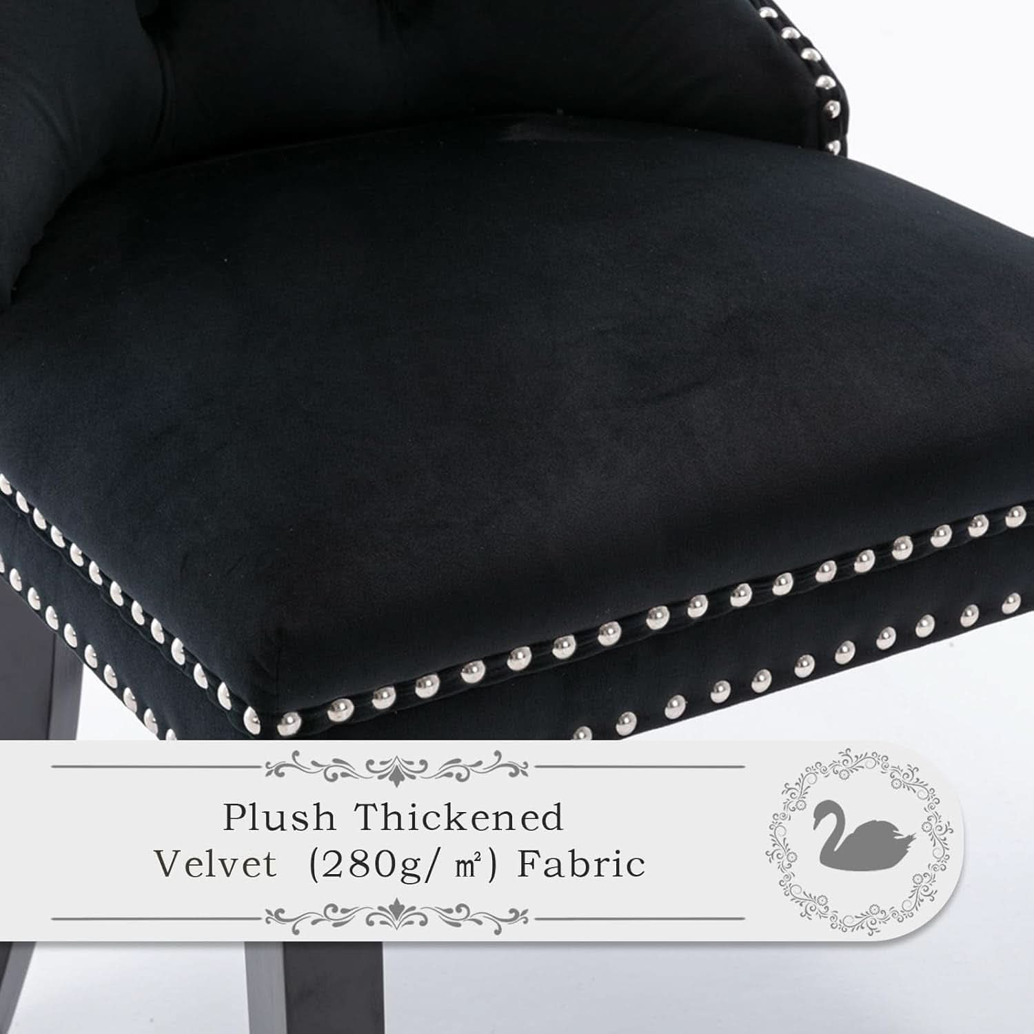 Black Velvet Dining Chairs Set Of 4 With Nailhead Trim