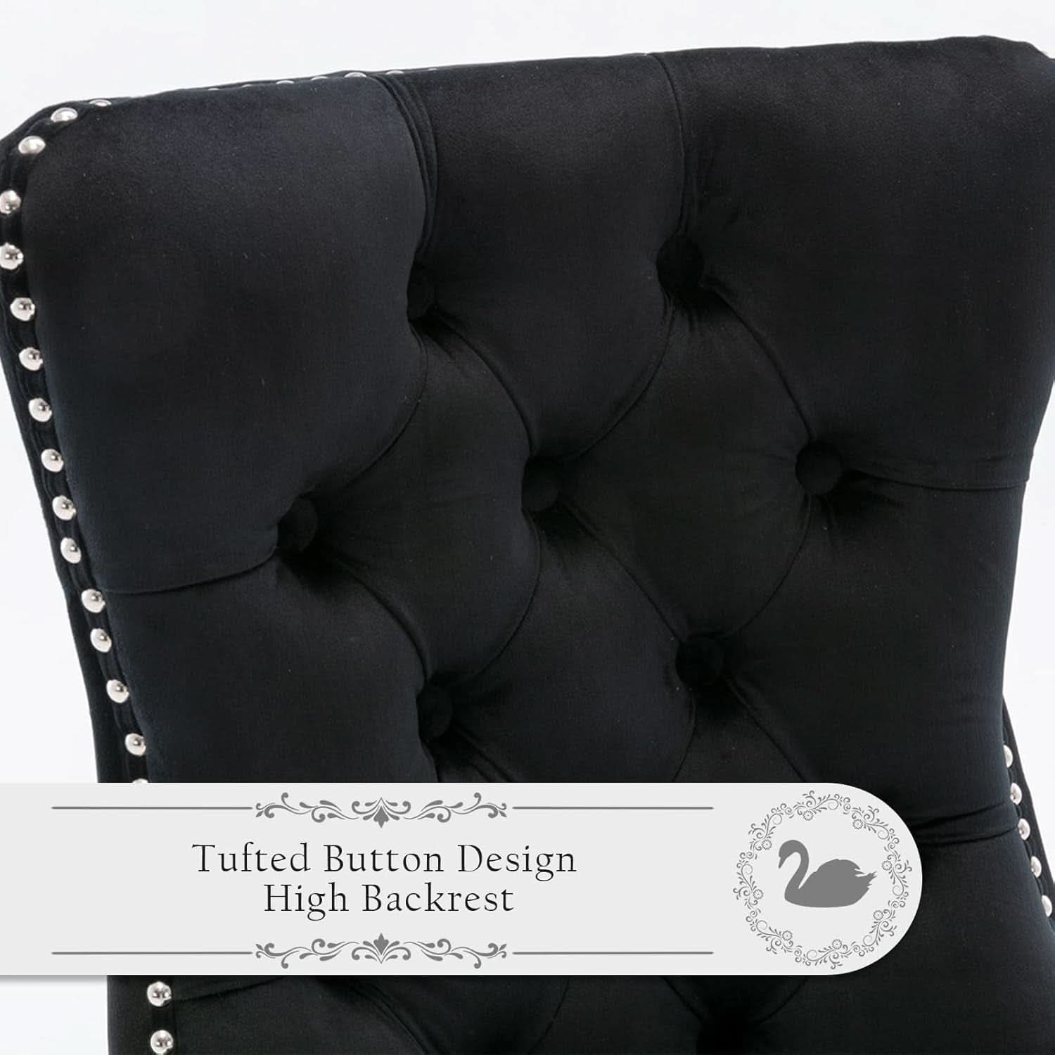 Black Velvet Dining Chairs Set Of 4 With Nailhead Trim