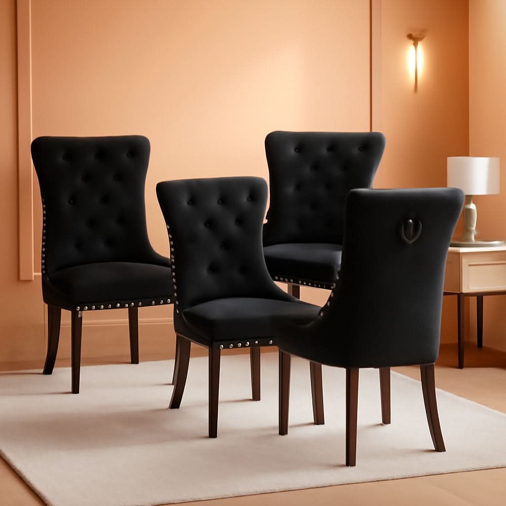 Black Velvet Dining Chairs Set Of 4 With Nailhead Trim