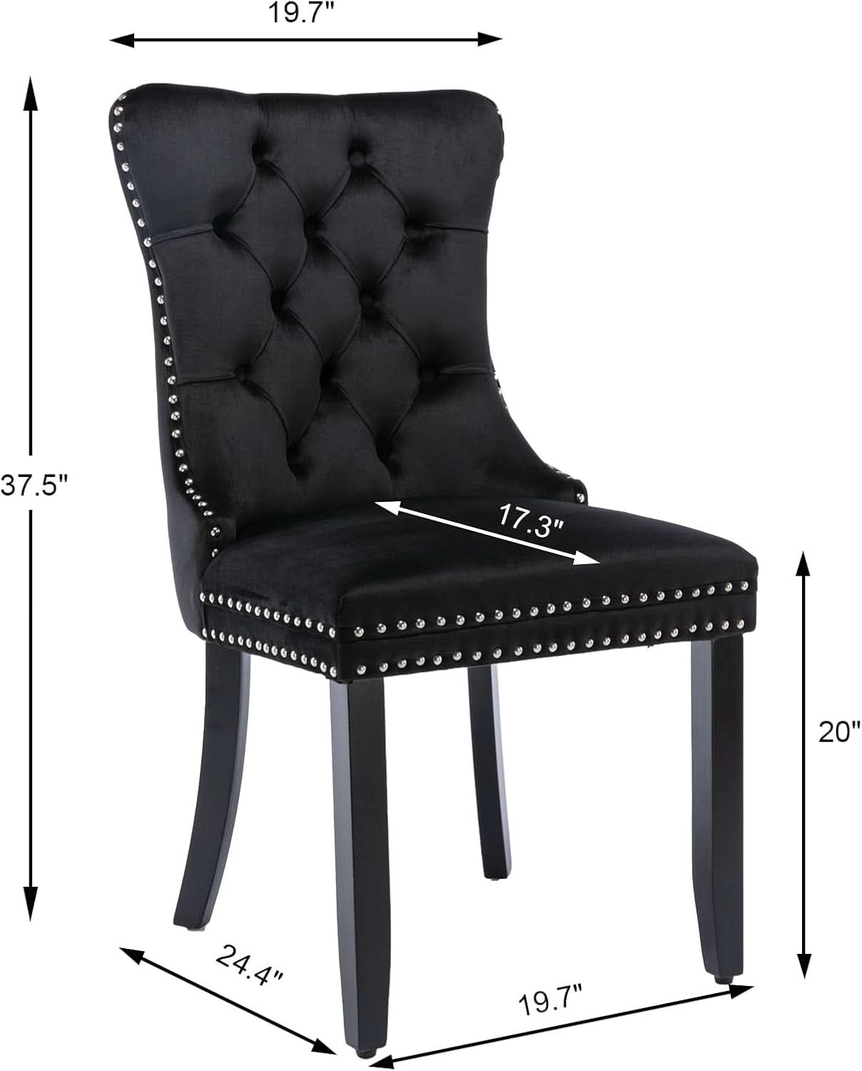 Black Velvet Dining Chairs Set of 4 with Solid Wood Legs